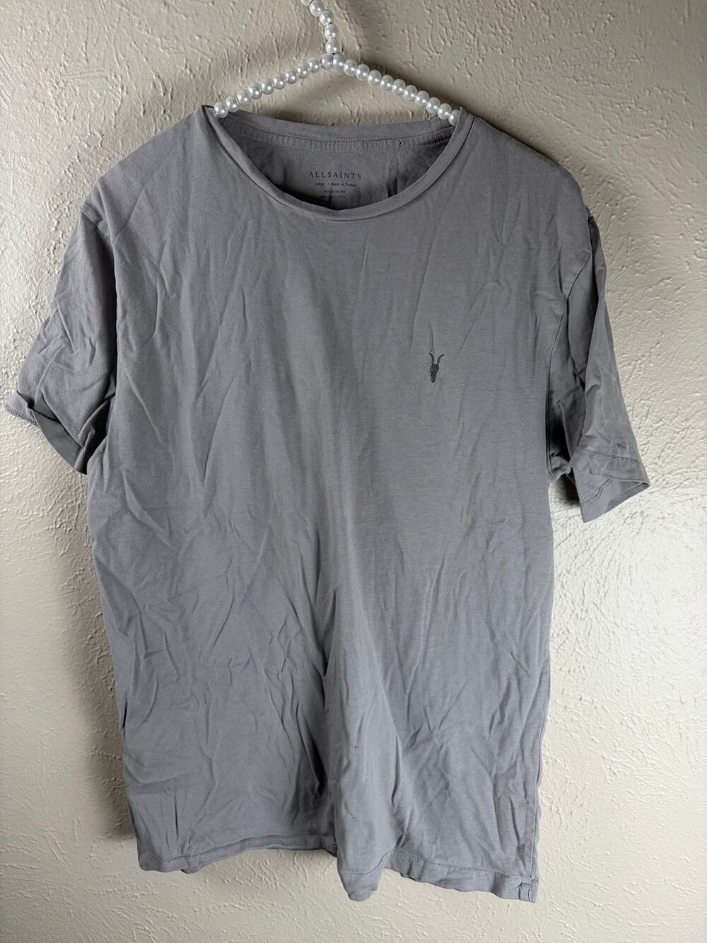 All Saints Mens Size Large Shirt Minimalist Gray Short Sleeve Designer T-Shirt